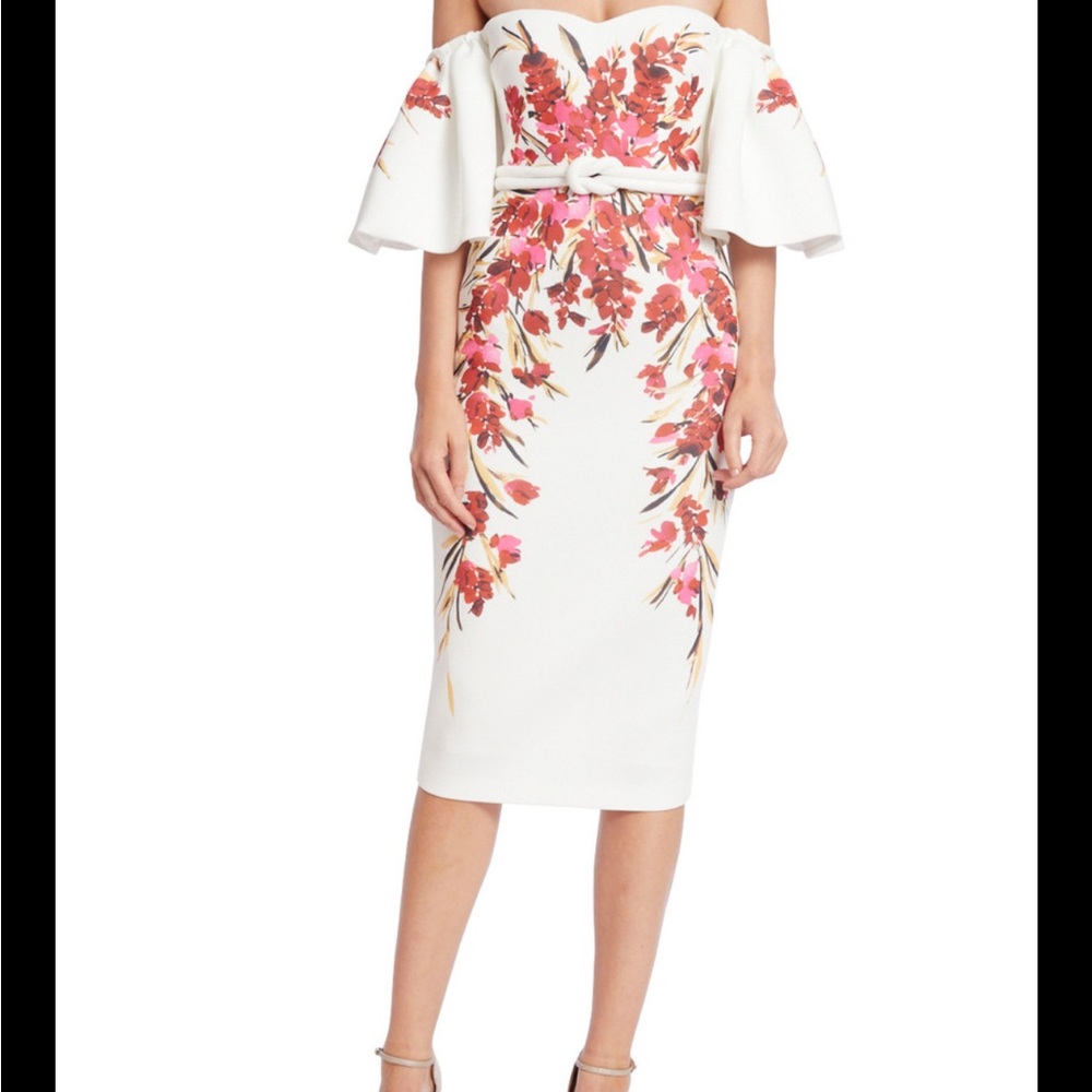 Badgley Mishka Floral White Dress with Red Accents